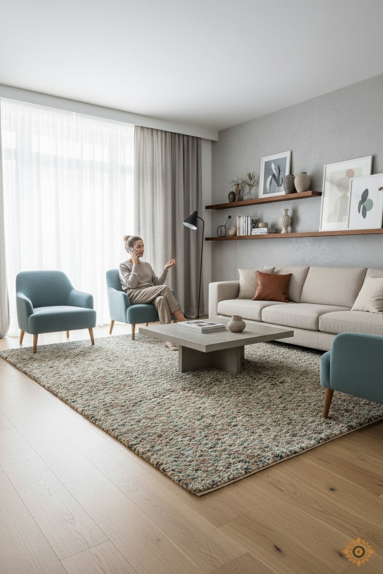 Multicolour Textuted Hand-Loom Woolen Handmade Rug for bed rooms, offices, and dining spaces. 