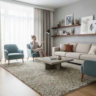 Multicolour Textuted Hand-Loom Woolen Handmade Rug for bed rooms, offices, and dining spaces. 