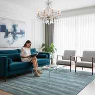 Detail Shot of Hand-Loom Woolen Handmade Rug for bed rooms, offices, and dining spaces. 