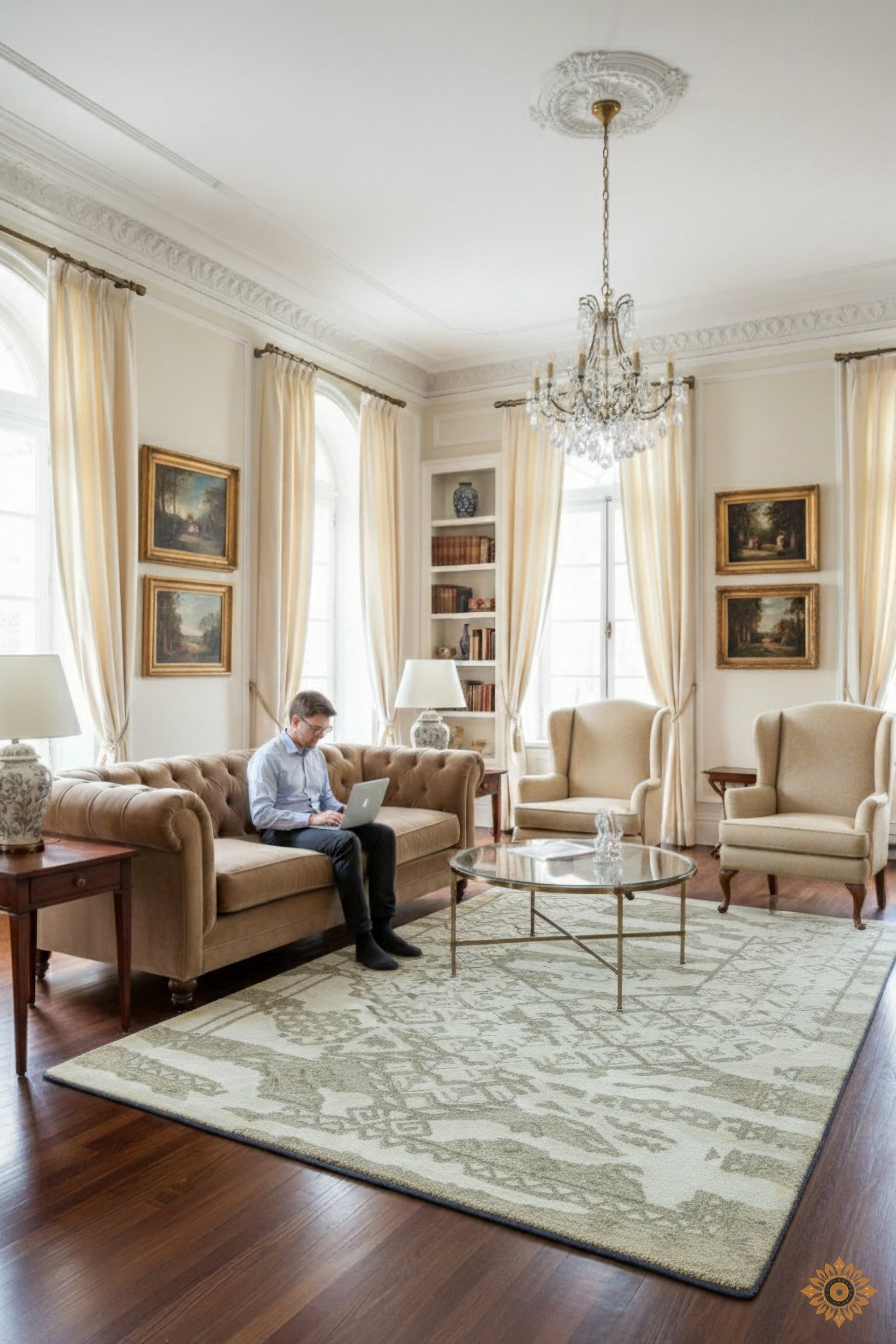 Luxury Ivory/Cream Hand-Tufted Woolen Rug for bed rooms, offices, and dining spaces with Geometric Pattern