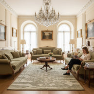 Luxury Ivory/Cream Hand-Tufted Woolen Rug for bed rooms, offices, and dining spaces with Geometric Pattern