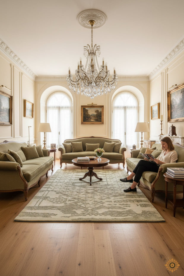 Luxury Ivory/Cream Hand-Tufted Woolen Rug for bed rooms, offices, and dining spaces with Geometric Pattern