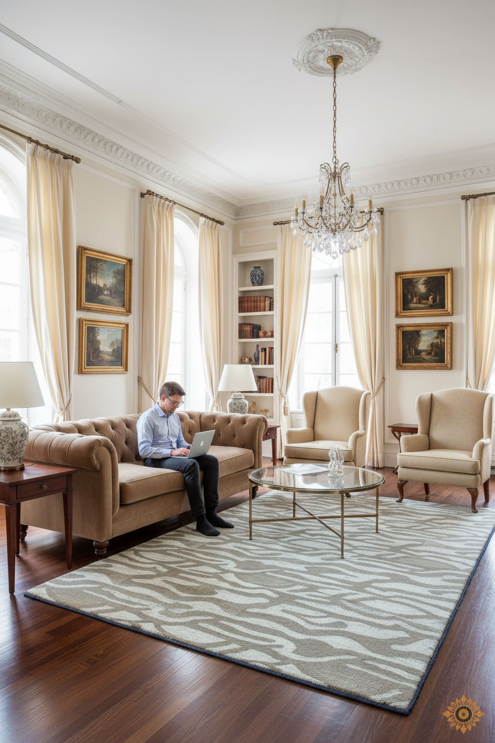 Detail Shot of Hand-Tufted Woolen Handmade Rug for bed rooms, offices, and dining spaces. with Wavy Pattern