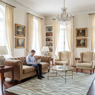 Detail Shot of Hand-Tufted Woolen Handmade Rug for bed rooms, offices, and dining spaces. with Wavy Pattern