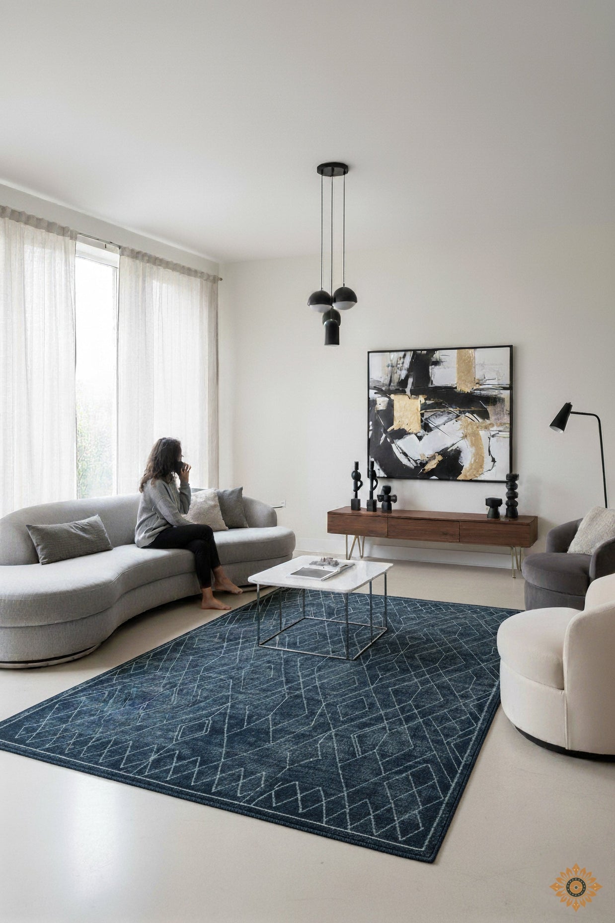 Black Hand-Tufted Woolen Handmade Rug for bed rooms, offices, and dining spaces.