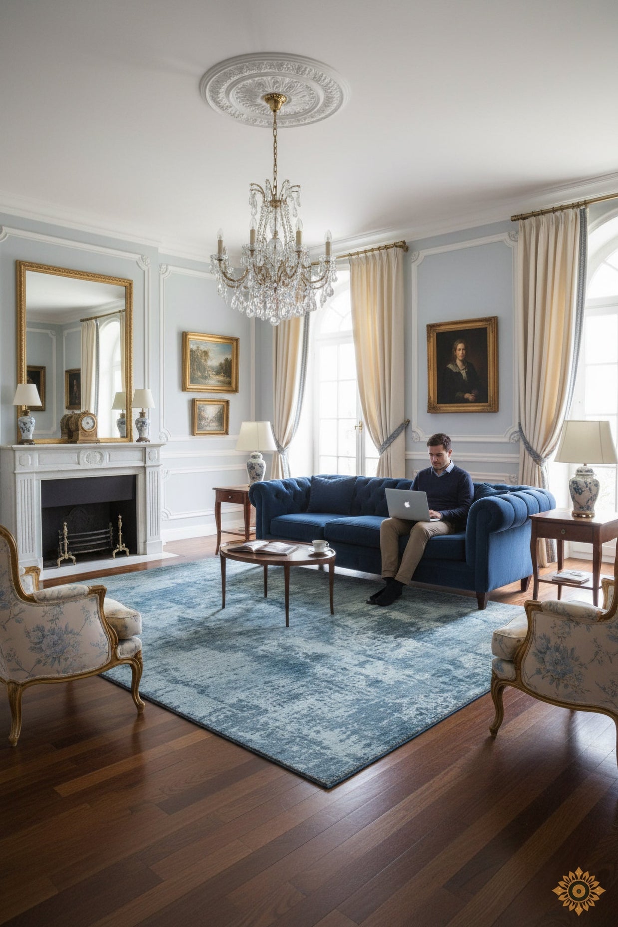 Blue Textured Hand-Loom Printed Viscose Handmade Rug for bed rooms, offices, and dining spaces.