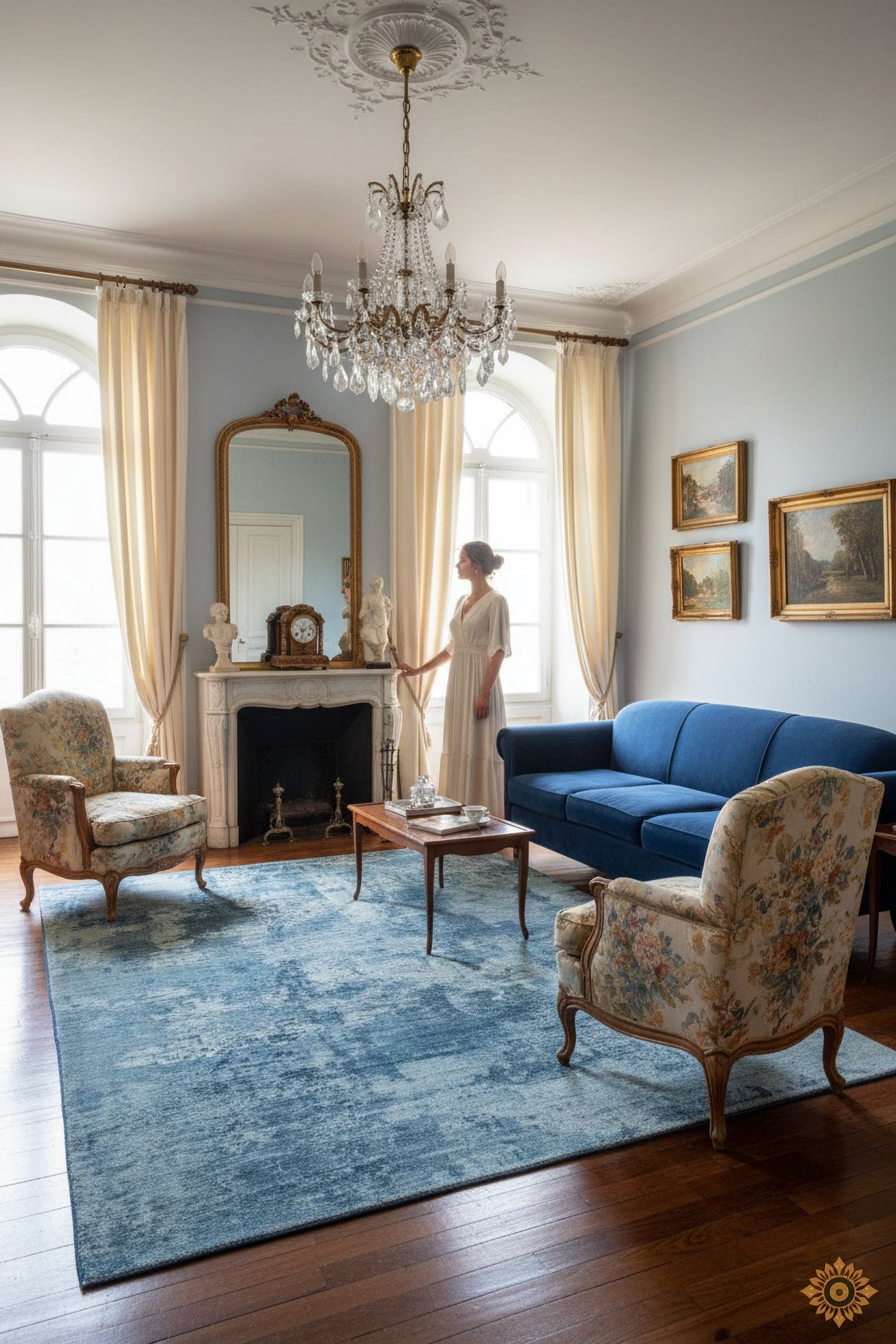 Blue Textured Hand-Loom Printed Viscose Handmade Rug for bed rooms, offices, and dining spaces.