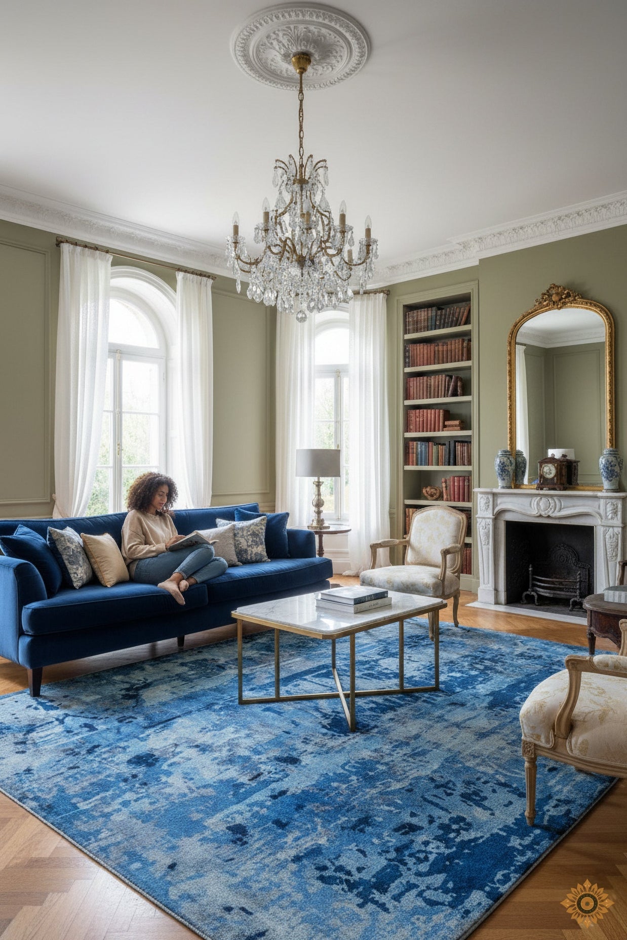 Blue Hand-Loom Printed Viscose Handmade Rug for bed rooms, offices, and dining spaces