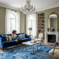 Blue Hand-Loom Printed Viscose Handmade Rug for bed rooms, offices, and dining spaces