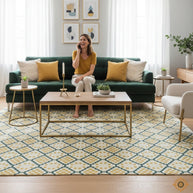 Geometrical Design with Patterned Hand-Knotted New Zealand Wool Rug for living rooms, offices, and dining spaces. 