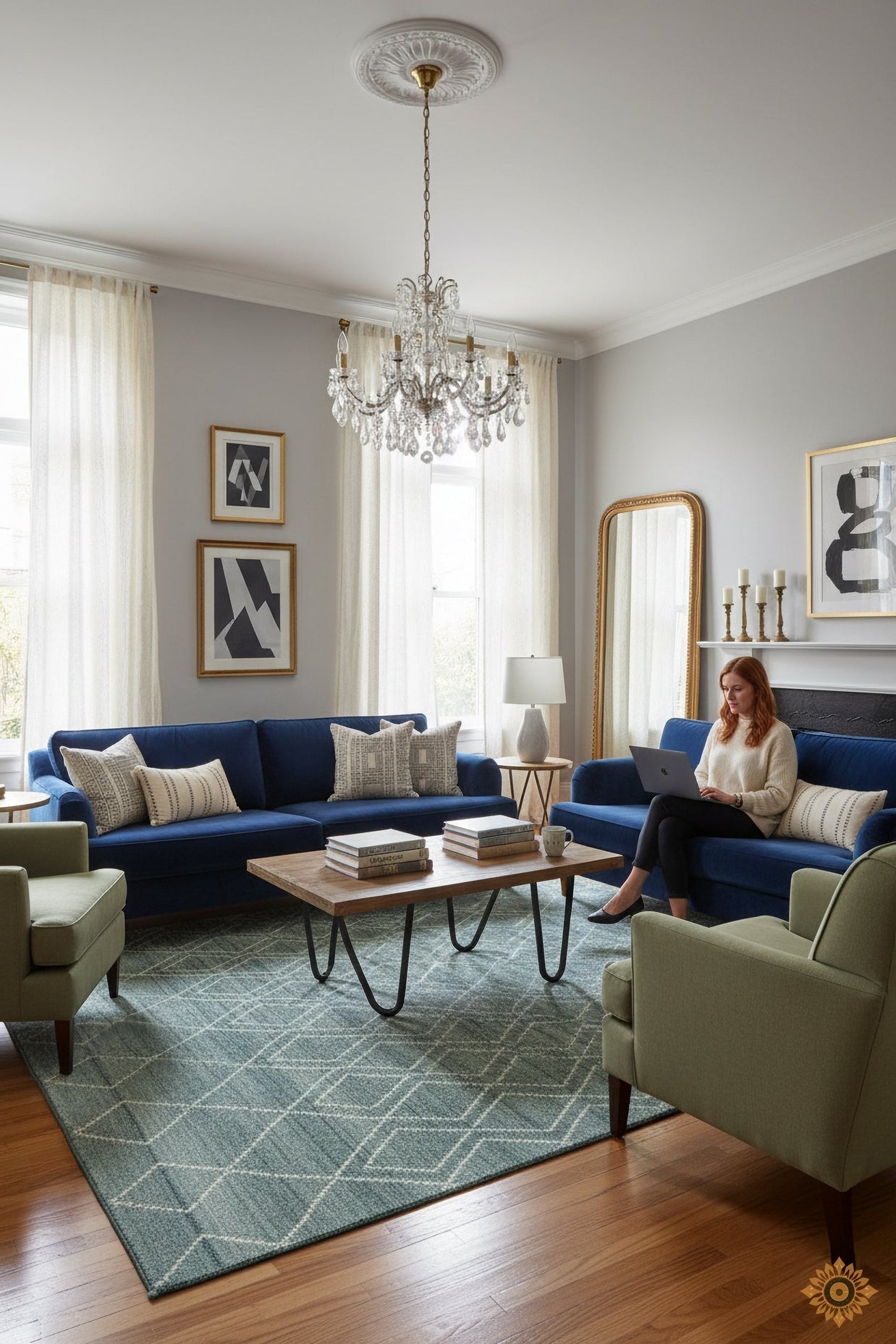 Blue Geometric Patterned Hand-Loom Viscose Handmade Rug for Modern bed rooms, offices, and dining spaces. 