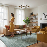 Blue Geometric Patterned Hand-Loom Viscose Handmade Rug for Modern bed rooms, offices, and dining spaces