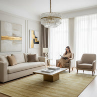 Textured Gold and Beige Hand-Loom Viscose Handmade Rug for Modern bed rooms, offices, and dining spaces.