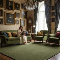 Green Texture Hand-Woven Soumak woolen rug for bed rooms, offices, and dining spaces. 