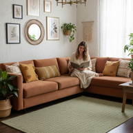 Green Texture Hand-Woven Soumak woolen rug for bed rooms, offices, and dining spaces. 