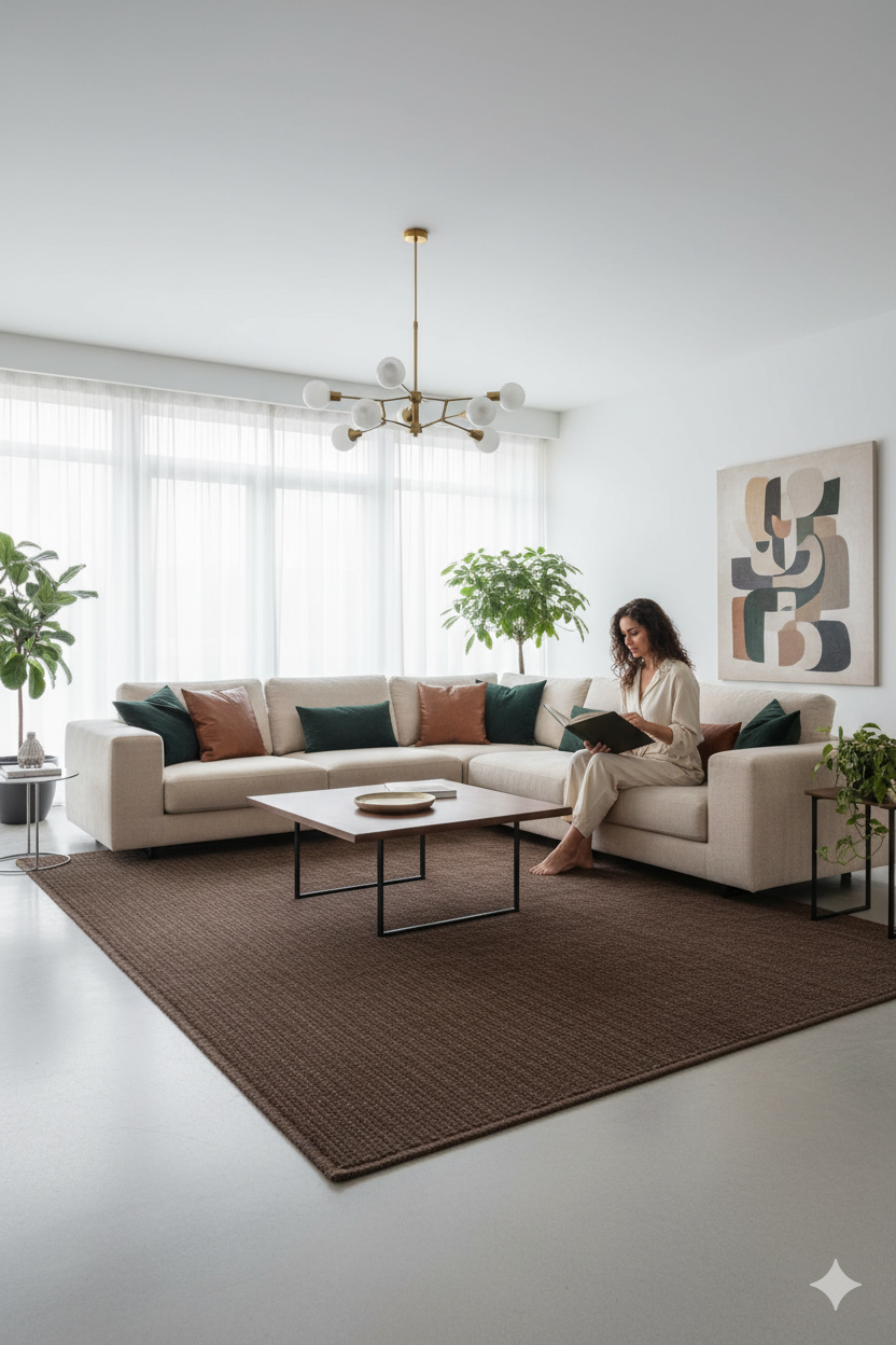 Brown Texture Hand-Woven Soumak woolen rug for bed rooms, offices, and dining spaces. 