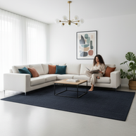 Solid Black Texture Hand-Woven Soumak woolen rug for bed rooms, offices, and dining spaces. 