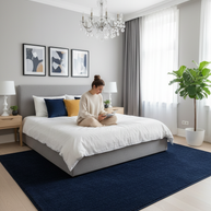 Navy Blue Texture Hand-Woven Soumak woolen rug for bed rooms, offices, and dining spaces. 