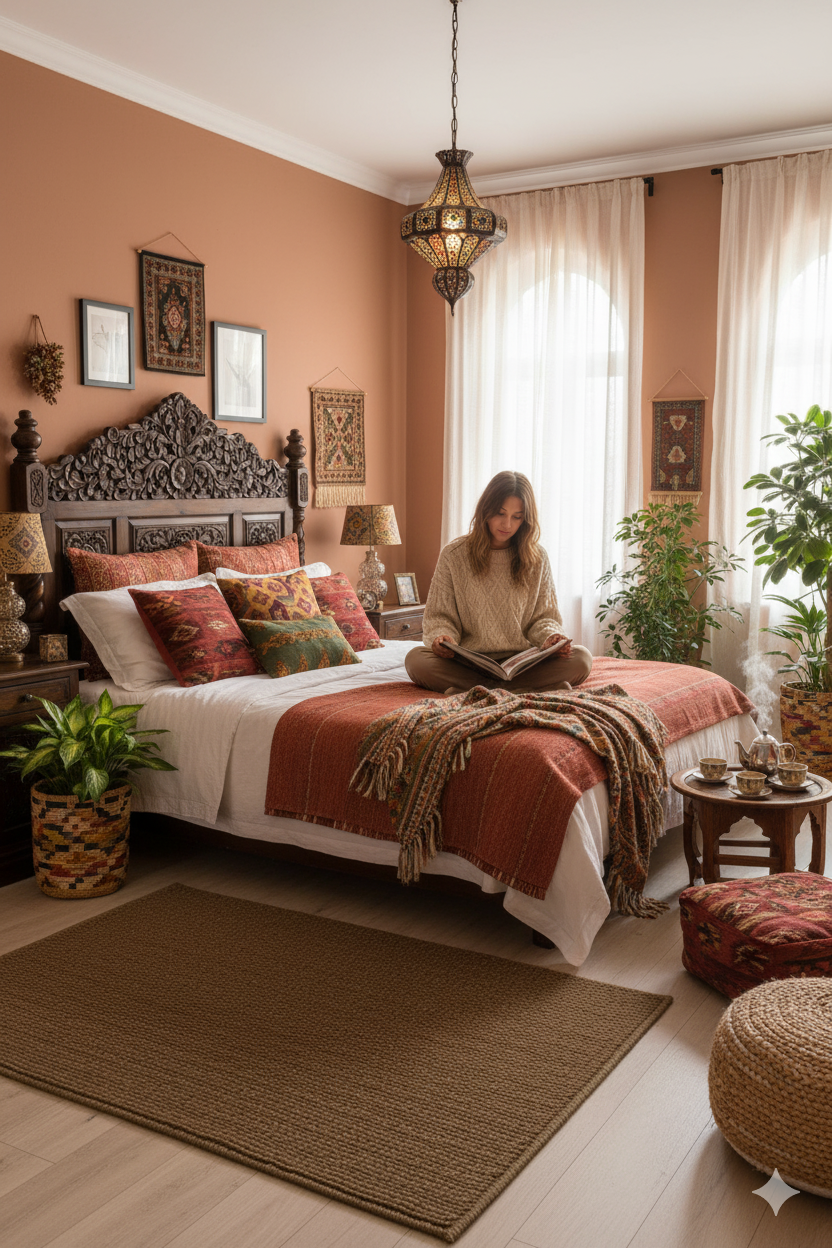 Brown Texture Hand-Woven Soumak woolen rug for bed rooms, offices, and dining spaces. 