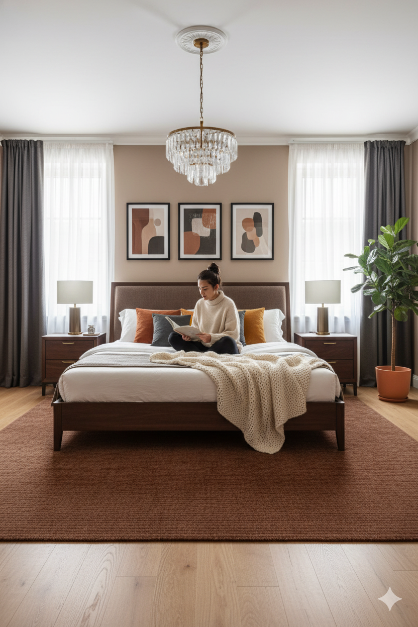 Brown Texture Hand-Woven Soumak woolen rug for bed rooms, offices, and dining spaces. 