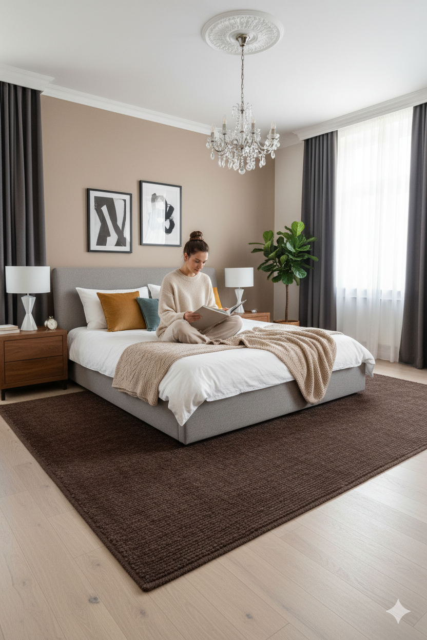 Brown Texture Hand-Woven Soumak woolen rug for bed rooms, offices, and dining spaces. 