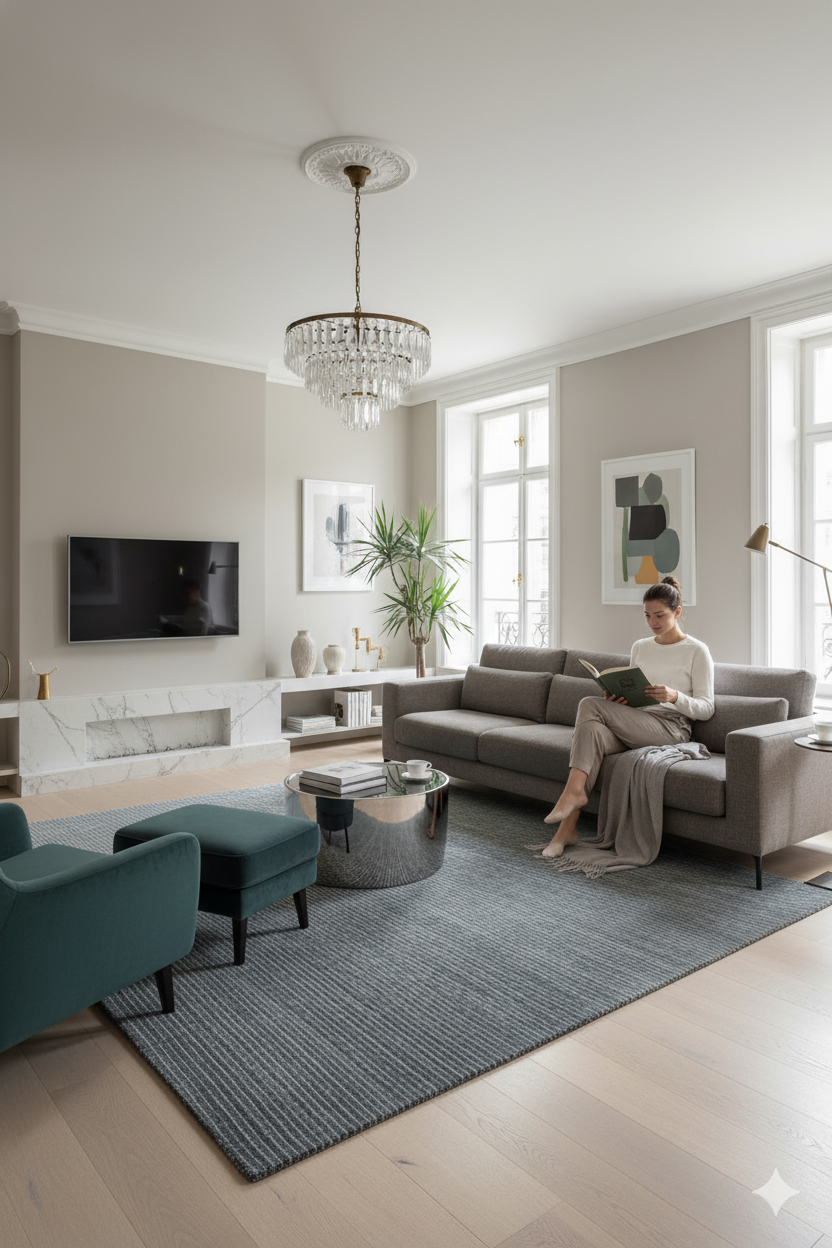 Textured Grey Solid Hand-Loom Viscose Rug for Living Room