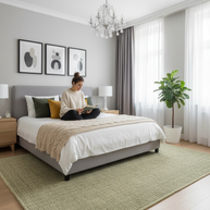 Green Texture Hand-Woven Soumak woolen rug for bed rooms, offices, and dining spaces. 