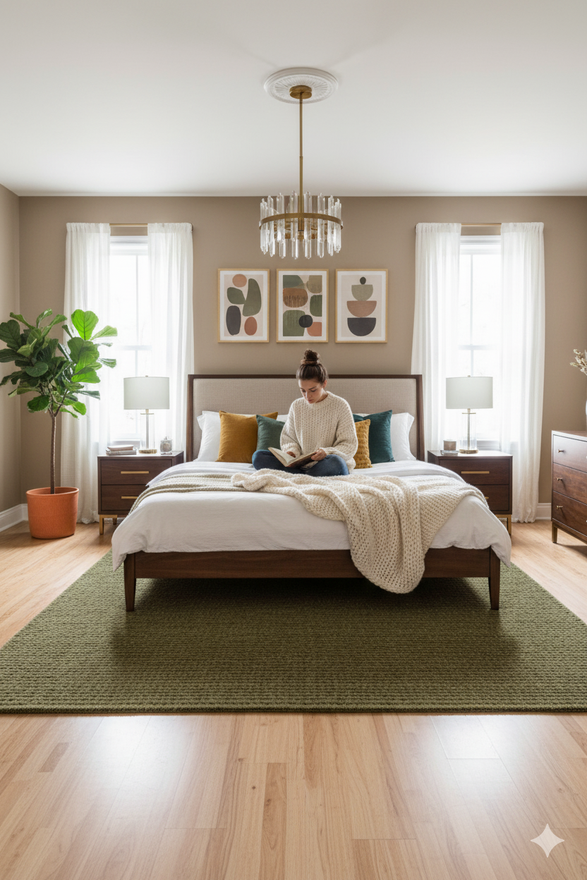 Green Texture Hand-Woven Soumak woolen rug for bed rooms, offices, and dining spaces. 