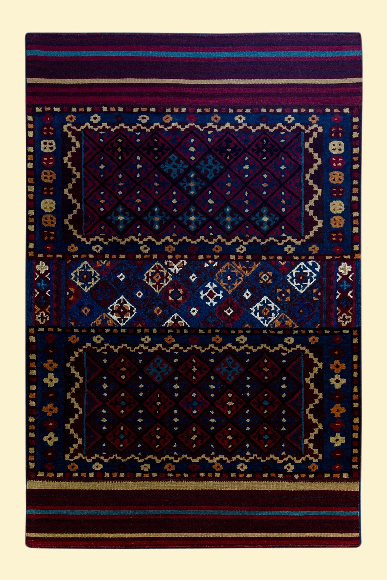 Fusion Weave Hand-Tufted on Durrie Woolen rug for living room, bed rooms, offices with Geometric Lattice