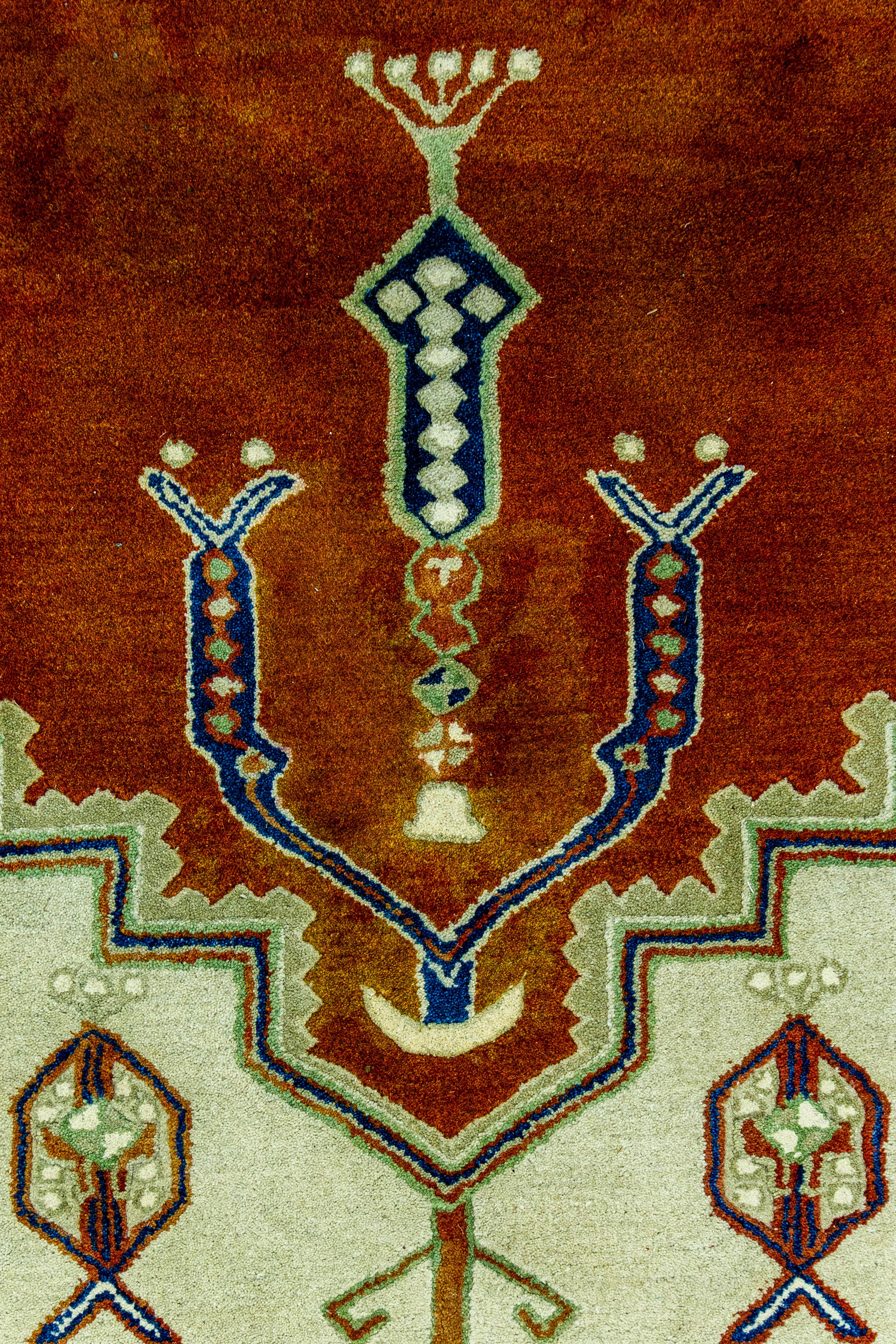 Close-up of Hand-Tufted Woolen Handmade Rug for bed rooms, offices, and dining spaces.