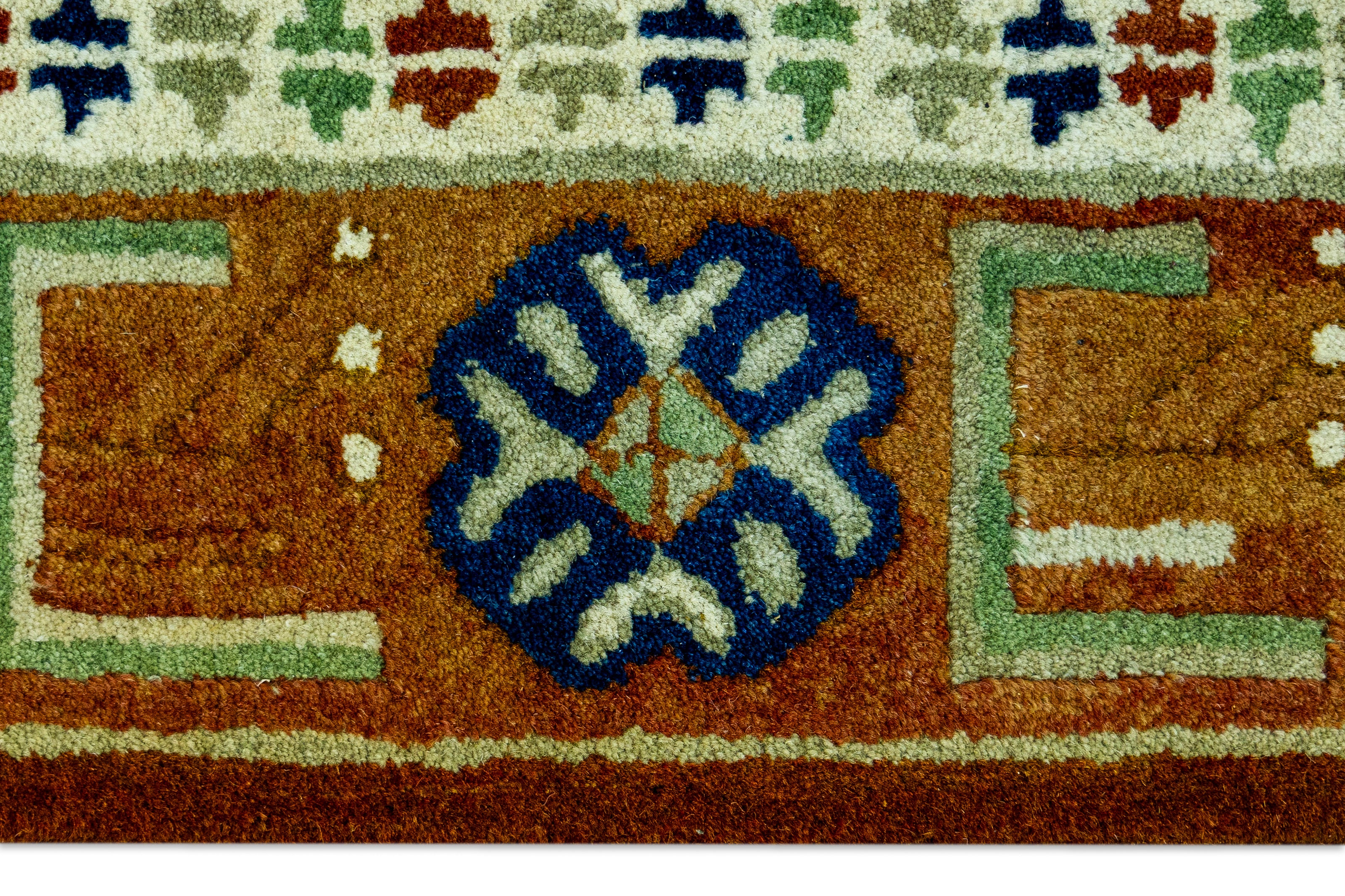 Close-up of Hand-Tufted Woolen Handmade Rug for bed rooms, offices, and dining spaces.