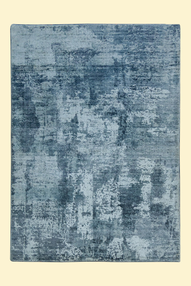 Blue Textured Hand-Loom Printed Viscose Handmade Rug for bed rooms, offices, and dining spaces.