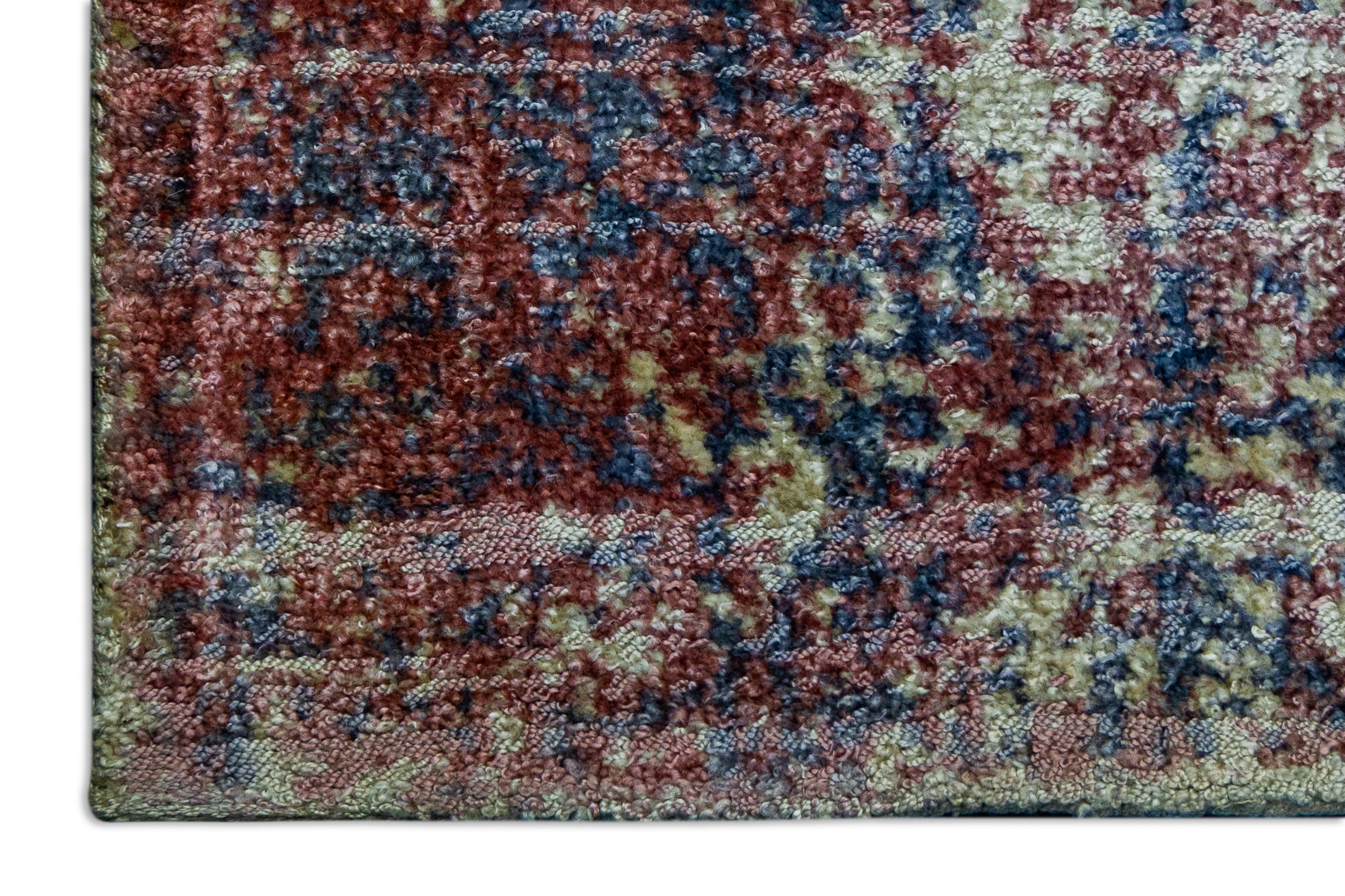 Detail Shot of Multicoloured Pattern Hand-Loom Printed Viscose Handmade Rug for bed rooms, offices, and dining spaces. 