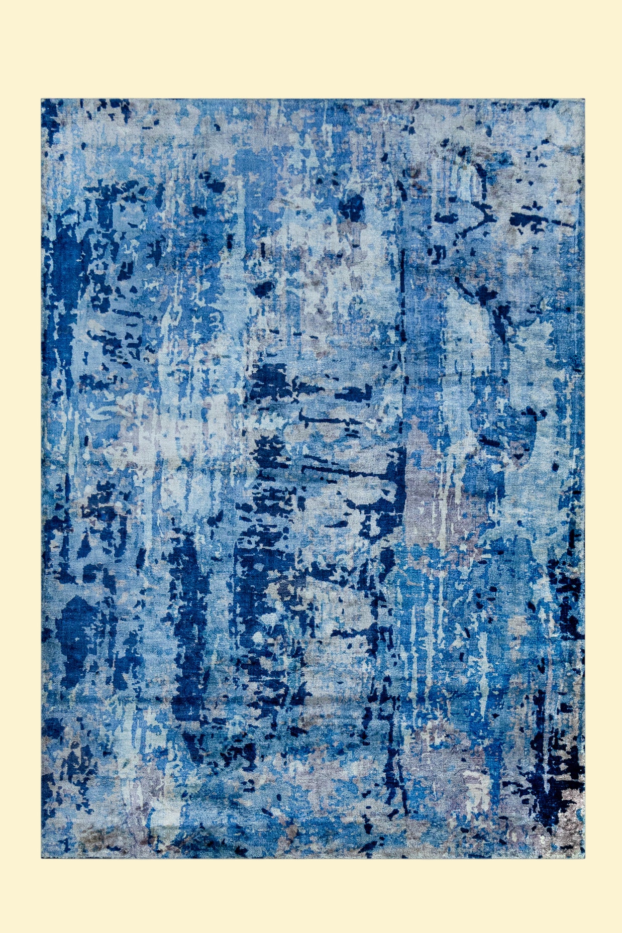 Blue Hand-Loom Printed Viscose Handmade Rug for bed rooms, offices, and dining spaces