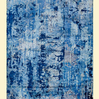 Blue Hand-Loom Printed Viscose Handmade Rug for bed rooms, offices, and dining spaces
