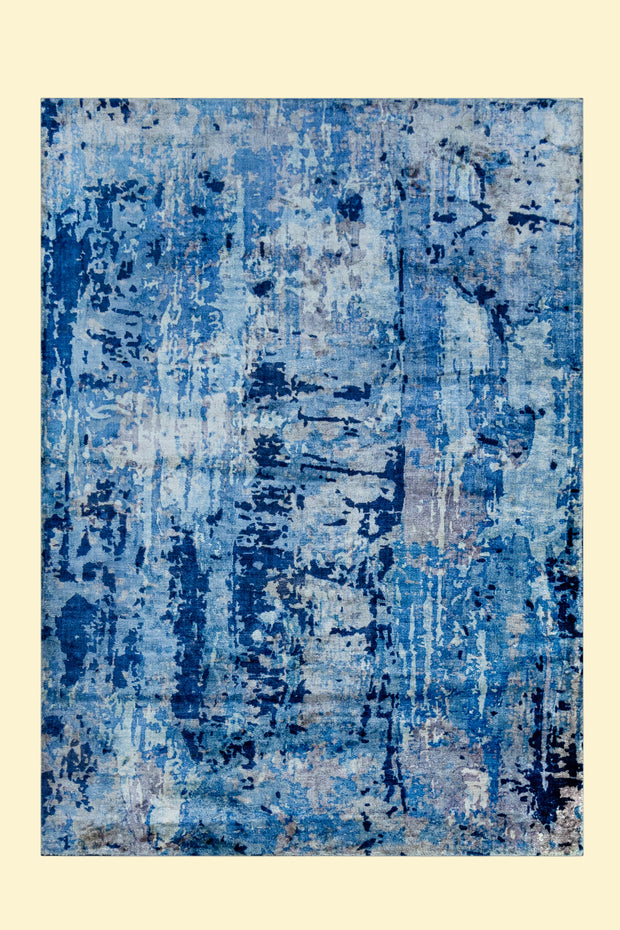 Blue Hand-Loom Printed Viscose Handmade Rug for bed rooms, offices, and dining spaces
