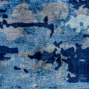Detail Shot of Blue Hand-Loom Printed Viscose Handmade Rug for bed rooms, offices, and dining spaces
