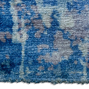 Detail Shot of Blue Hand-Loom Printed Viscose Handmade Rug for bed rooms, offices, and dining spaces