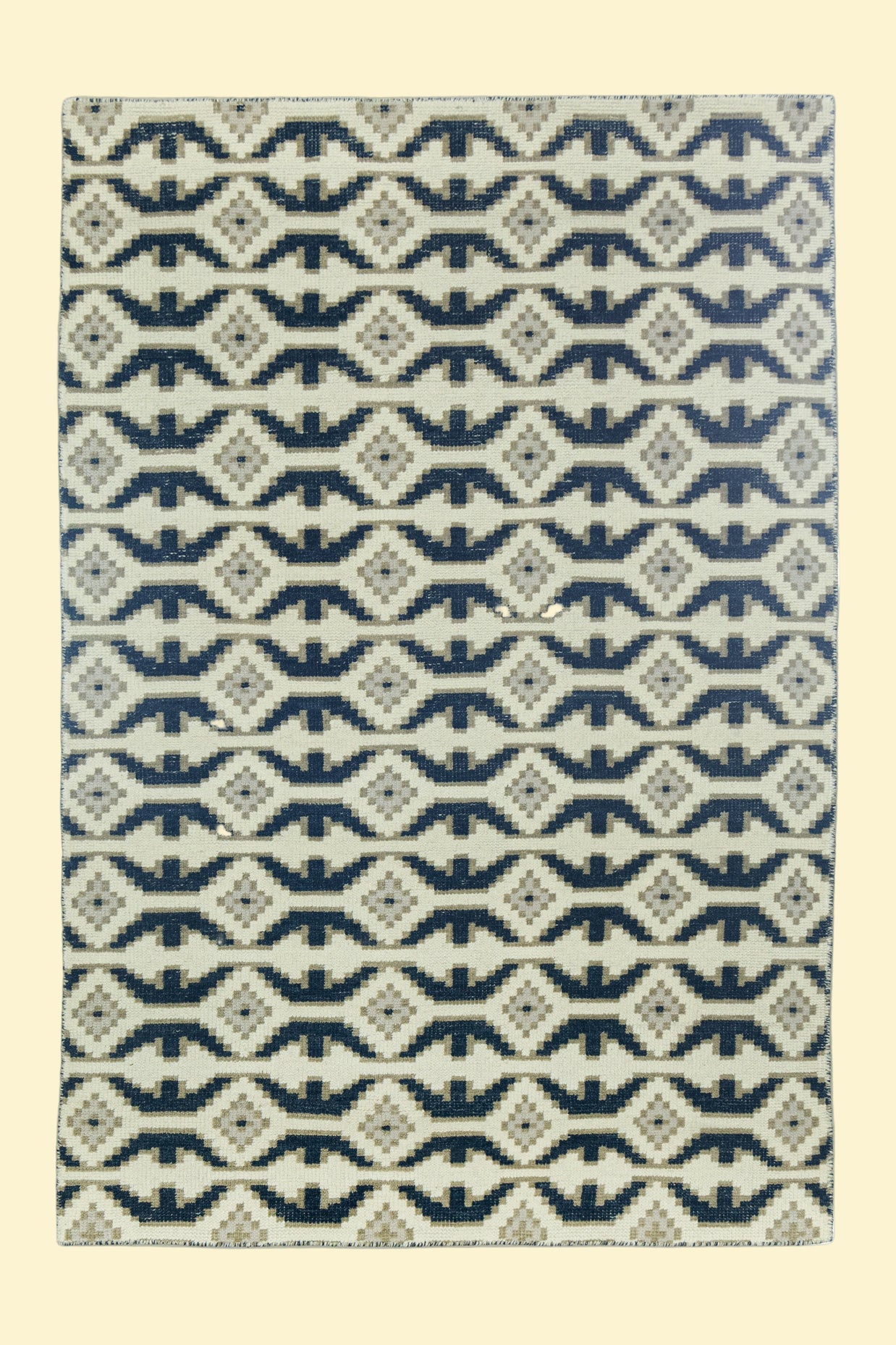 Blue and White Geometrical pattern Hand-Knotted New Zealand Wool Handmade Rug for bed rooms, offices, and dining spaces