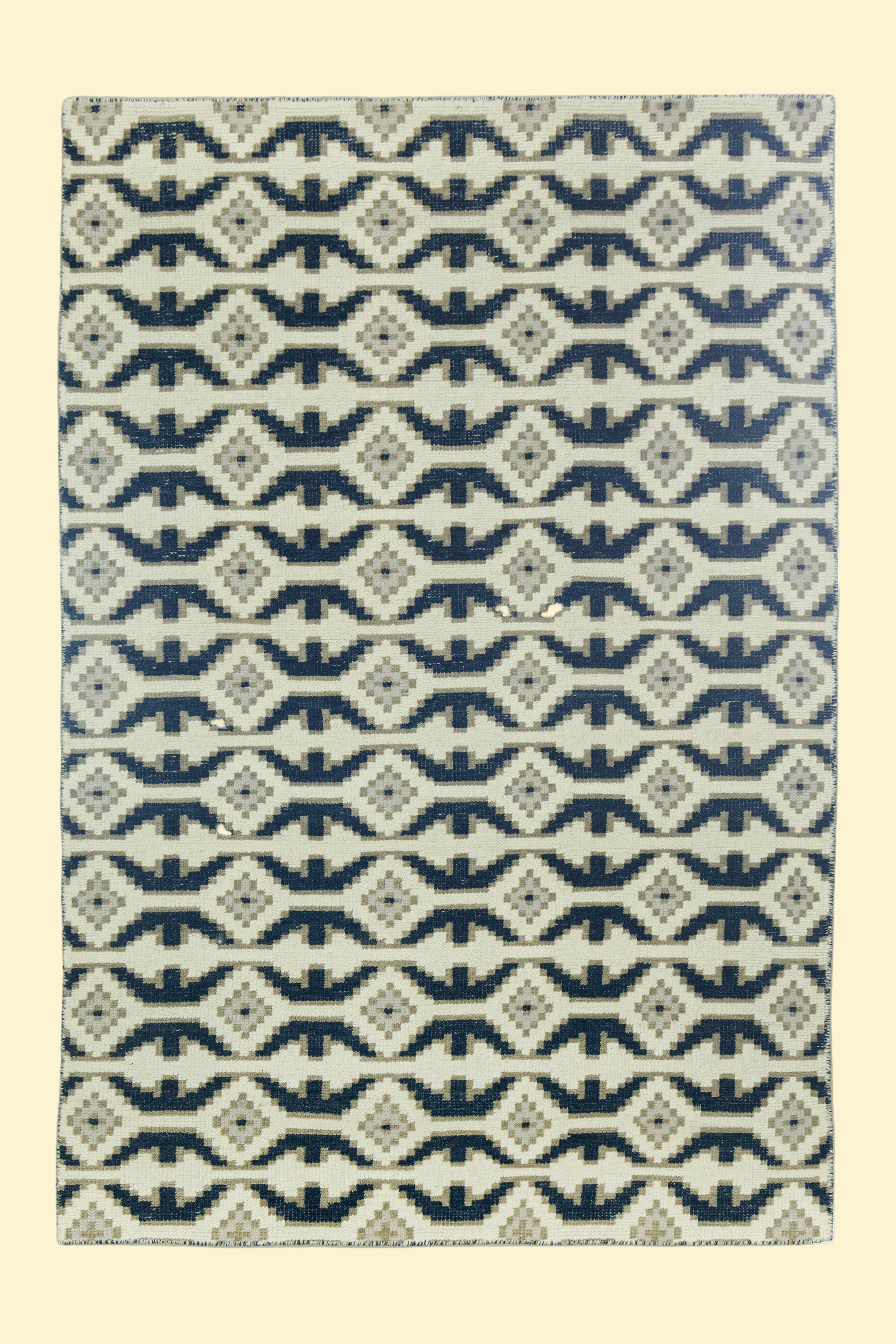 Blue and White Geometrical pattern Hand-Knotted New Zealand Wool Handmade Rug for bed rooms, offices, and dining spaces