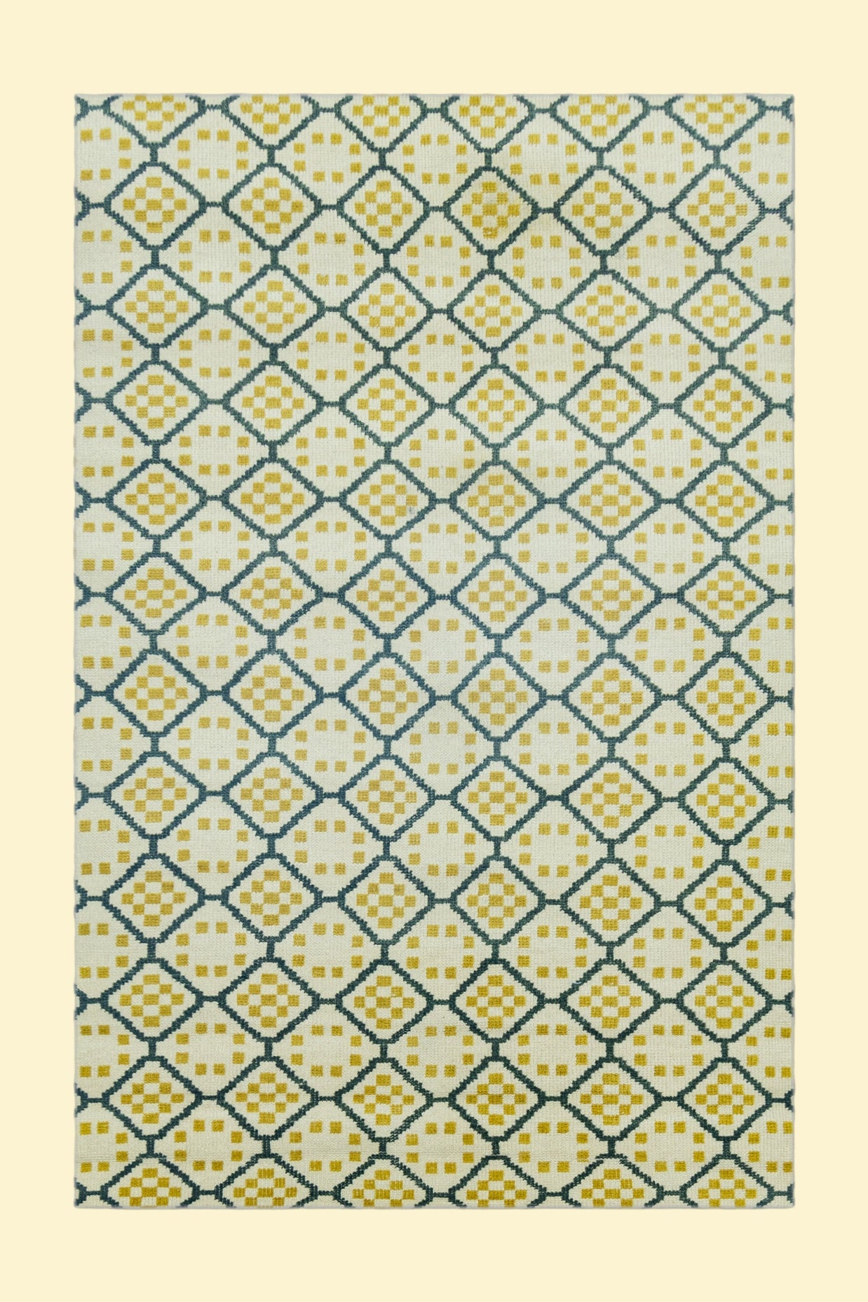 Geometrical Design with Patterned Hand-Knotted New Zealand Wool Rug for living rooms, offices, and dining spaces. 