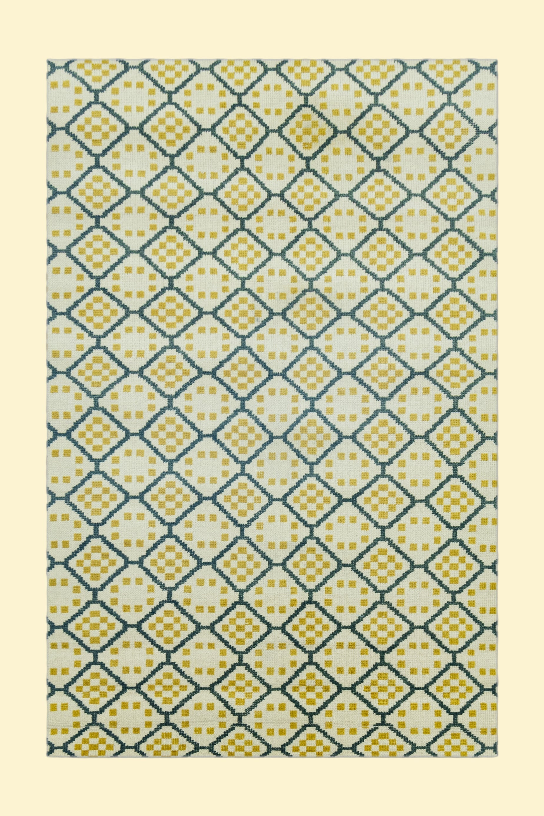 Geometrical Design with Patterned Hand-Knotted New Zealand Wool Rug for living rooms, offices, and dining spaces. 