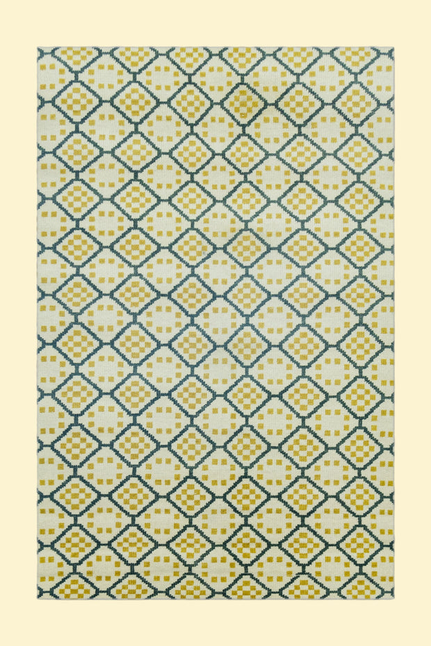 Geometrical Design with Patterned Hand-Knotted New Zealand Wool Rug for living rooms, offices, and dining spaces. 