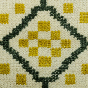 Detail Shot of Geometrical Design with Patterned Hand-Knotted New Zealand Wool Rug for living rooms, offices, and dining spaces. 