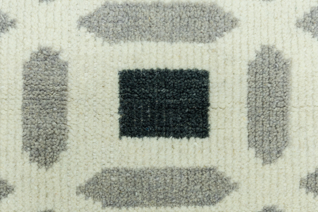 Detail Shot of Patterned Rug with Geometrical Design Hand-Knotted New Zealand Wool Handmade Rug for bed rooms, offices, and dining spaces