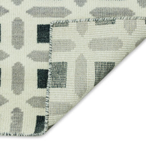 Detail Shot of Patterned Rug with Geometrical Design Hand-Knotted New Zealand Wool Handmade Rug for bed rooms, offices, and dining spaces