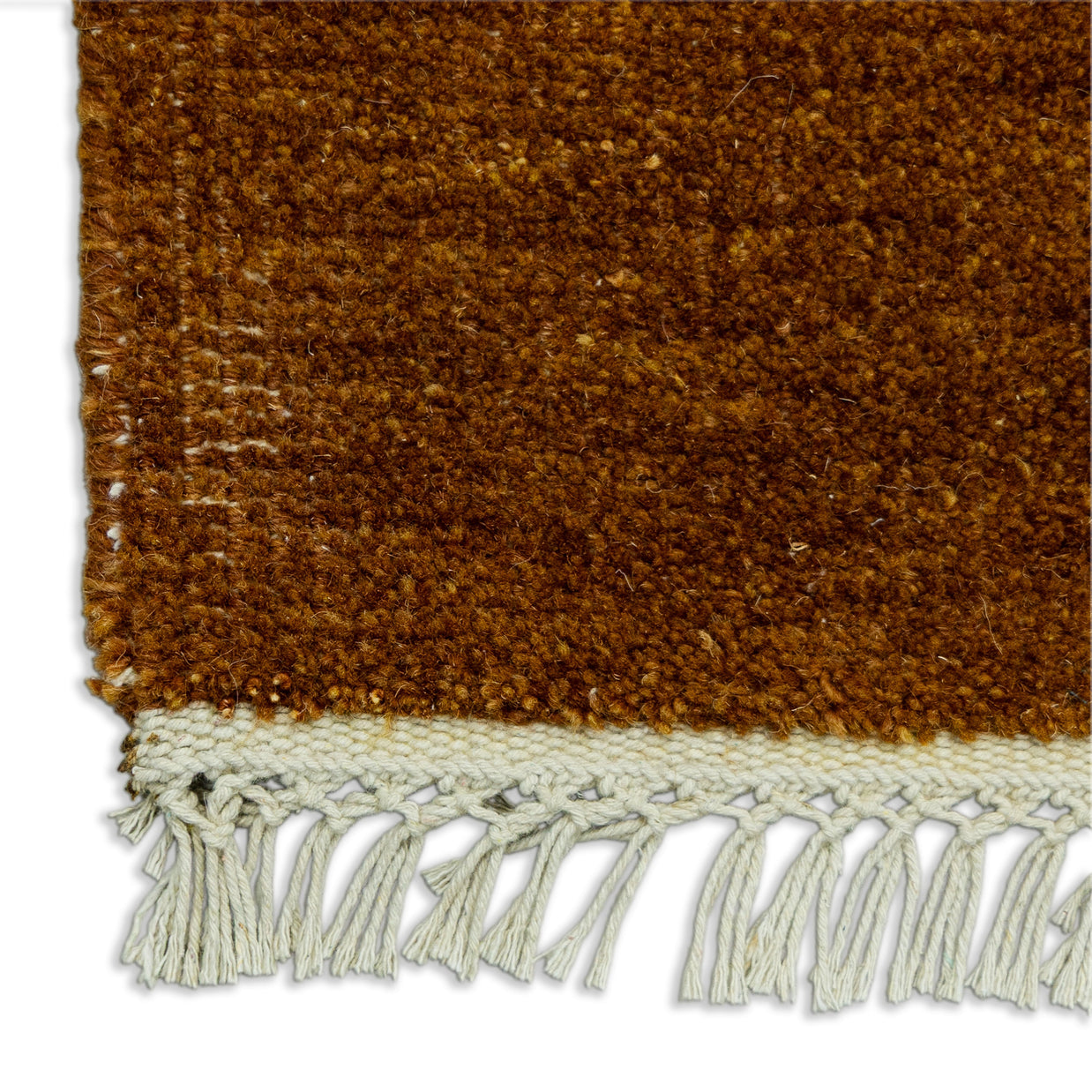 Detail Shot of Textured Pattern Brown Hand-Knotted Indian Wool Handmade Rug for living rooms, offices, and dining spaces