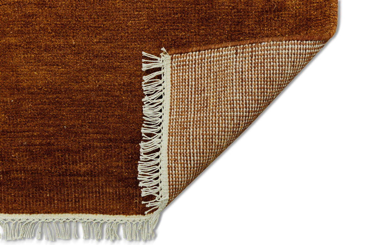 Detail Shot of Textured Pattern Brown Hand-Knotted Indian Wool Handmade Rug for living rooms, offices, and dining spaces