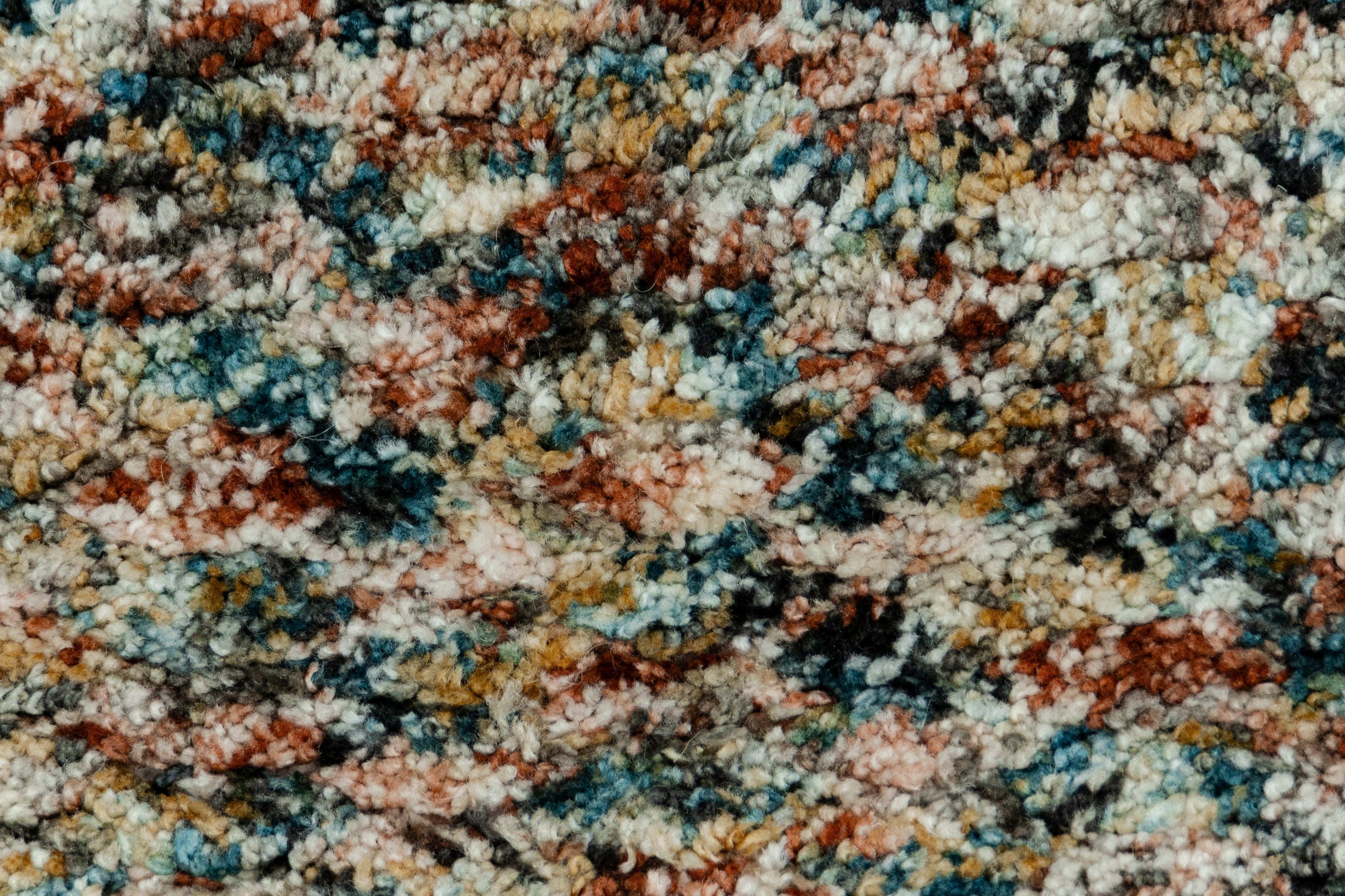 Detail Shot of Multicolour Textuted Hand-Loom Woolen Handmade Rug for bed rooms, offices, and dining spaces. 