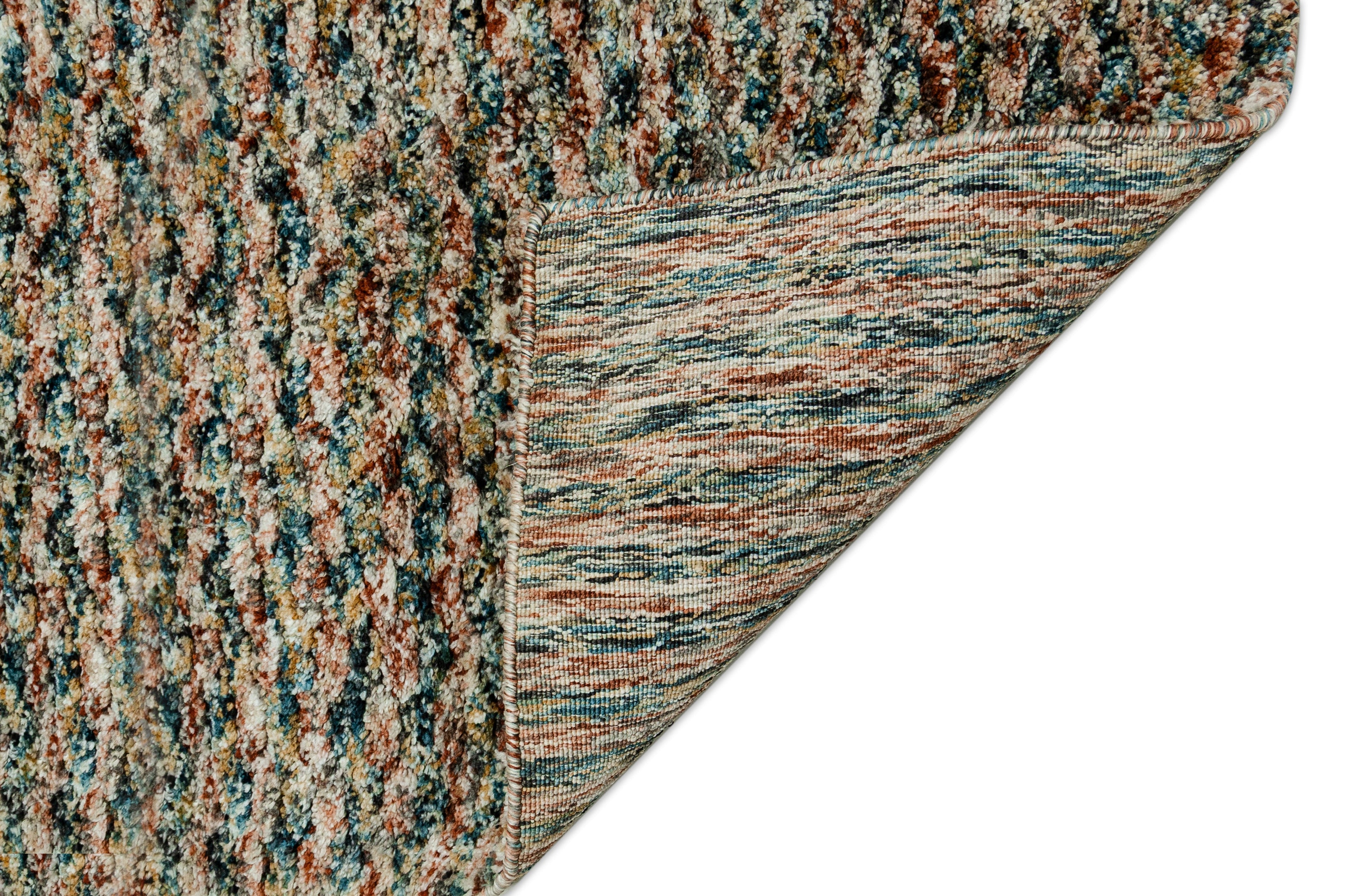 Detail Shot of Multicolour Textuted Hand-Loom Woolen Handmade Rug for bed rooms, offices, and dining spaces. 